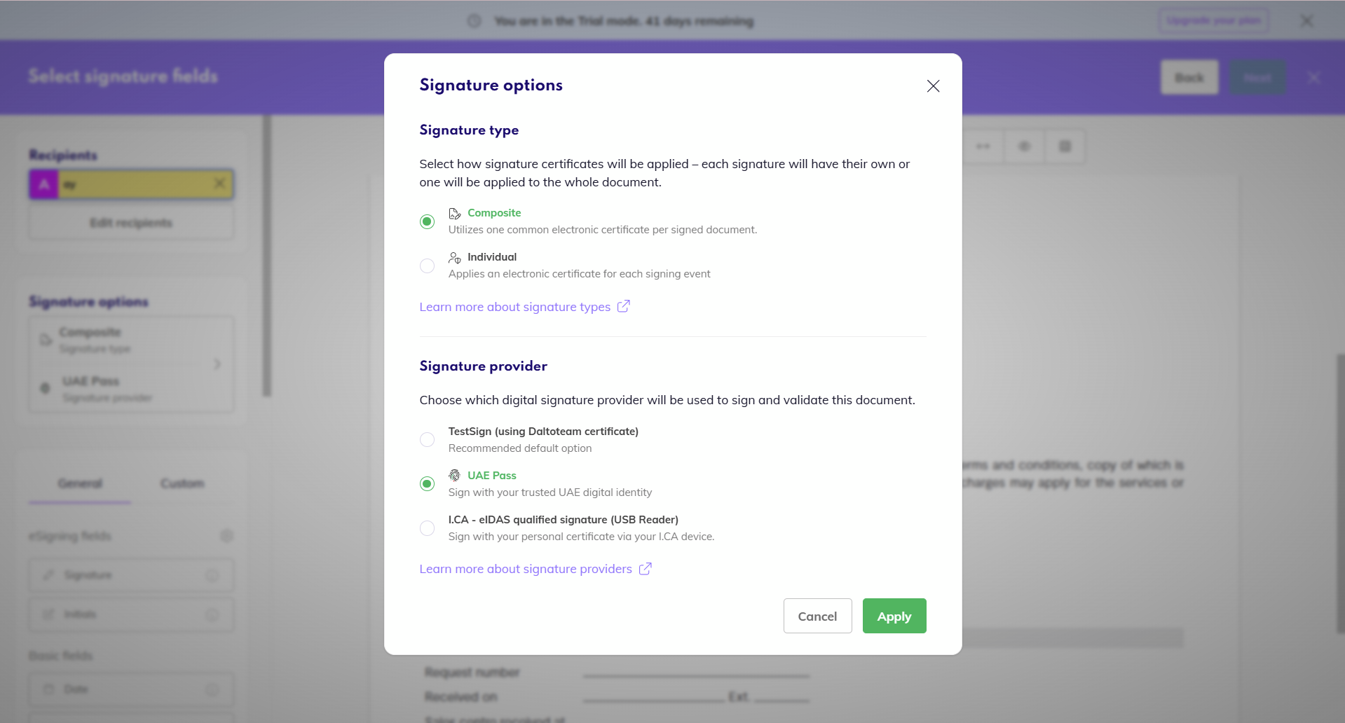 Select provider and signature type.png