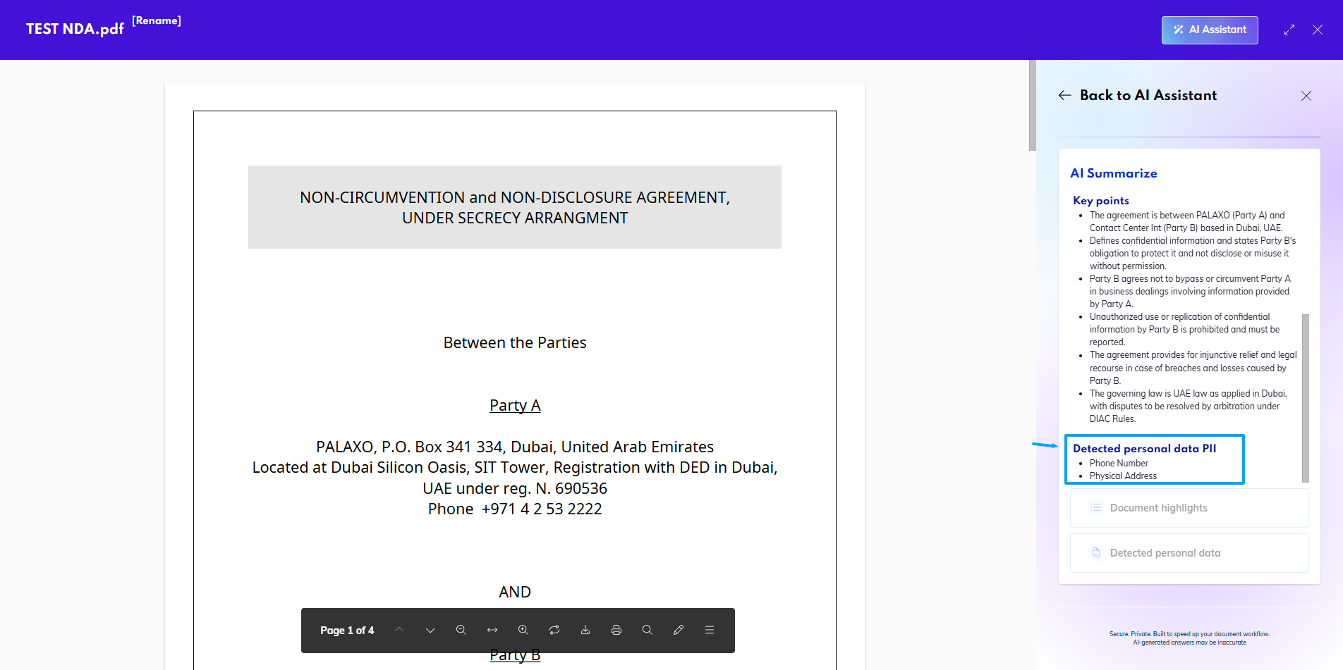 Assitant - detected personal data.png